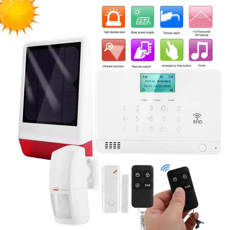 

Alarm System Kits Wireless House Alarm Security Sound Light Alarm Solar Powered Siren 110-240 V