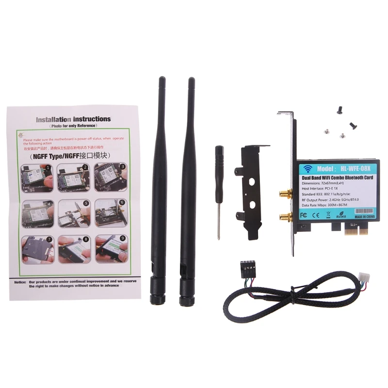 

802.11 AC A/B/G/N 7265 Module To PCI-E 1X Wifi Card Adapter Bluetooth 4.0 AC1200 Computer Accessories