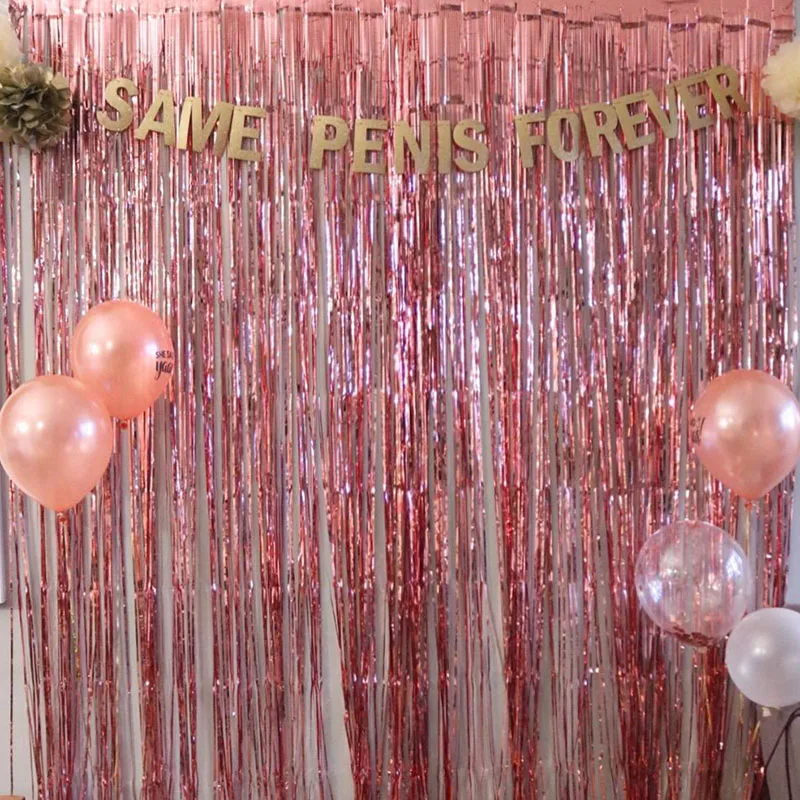 1 м 2 м розовое золото металлик Блестки из фольги бахрома занавес двери дождь свадебное украшение день Рождения Вечеринка фон реквизит для фотосессии
