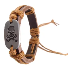 Пираты скелет череп символ сплав Шарм ручной работы пеньковая веревка натуральная кожа обёрточная бумага браслеты для пояса браслет ювелирные изделия для женщин и мужчин