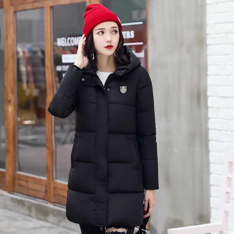 Новинка года; стильная зимняя куртка средней длины с капюшоном и хлопковой подкладкой; модная утепленная хлопковая куртка с подкладкой - Цвет: Black