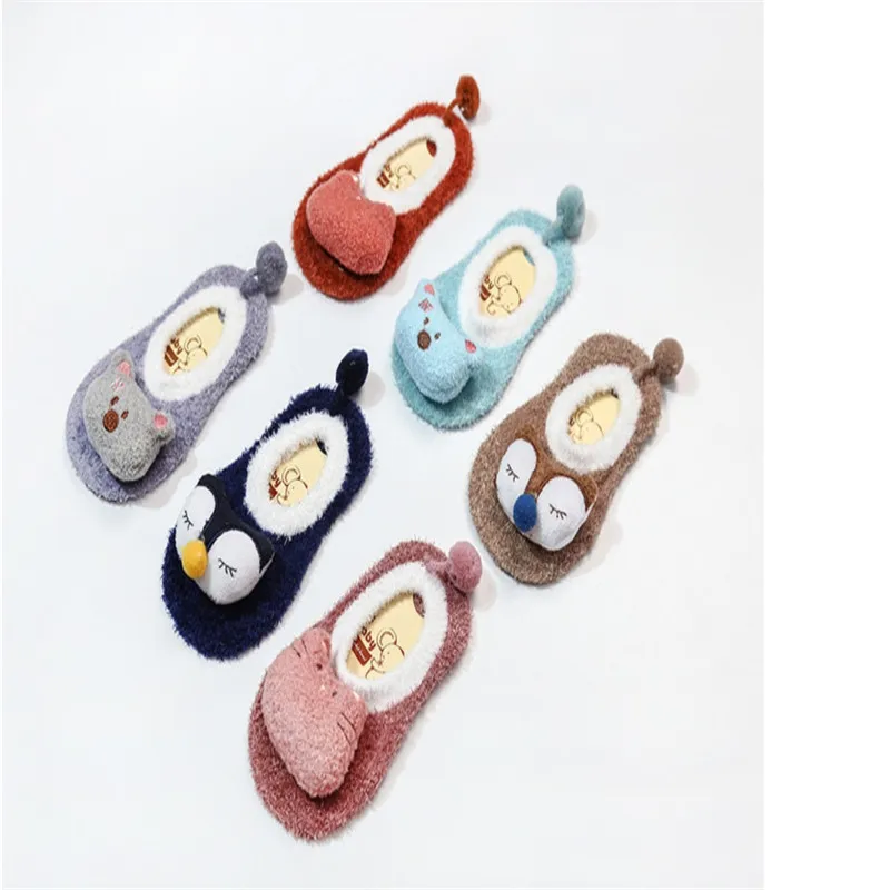 

Spring and autumn new baby socks stereo cartoon doll children's non-slip floor socks feather yarn baby socks