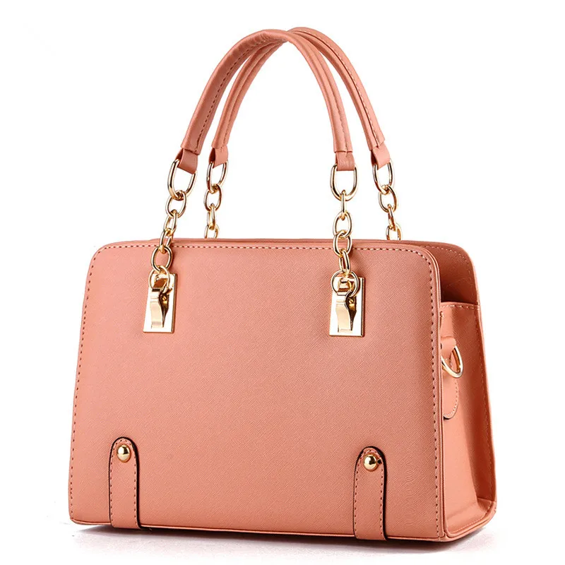 

Meat Pink PU Women Shoulder Bag Handbag Office Lady Crossbody Clutch Zipper Metal Chain Fashion Tote