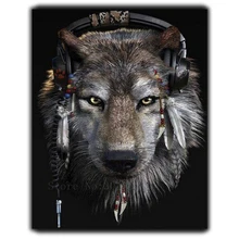Diy Diamond Painting Cross Stitch Wearing Wolf With Ornaments Needlework Diamond Embroidery Full Round Mosaic Decoration Resin  