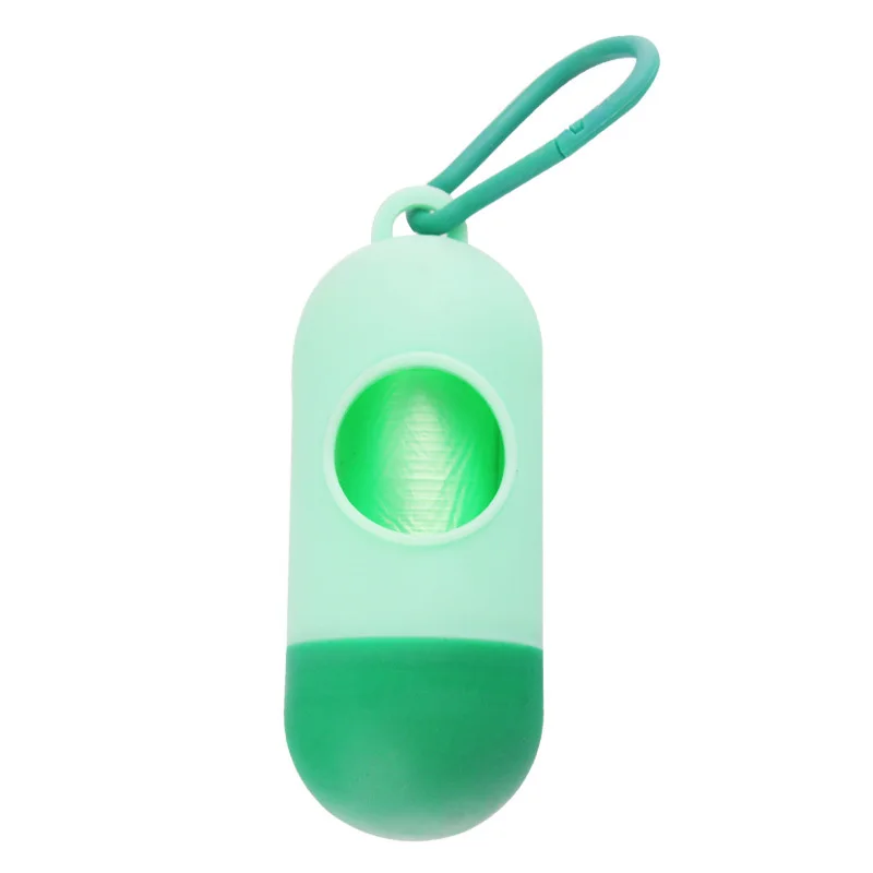 Pill Shape Pet Dog Poop Bag Dispenser Pet Waste Garbage Bags Carrier Holder Pet Poop Bags Dog Waste Poop Bag Dogs Accessories - Color: Gradient Green