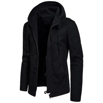 

2018 Autumn and Winter new Men's Hooded Cotton jacket Men's Loose Leisure park jacket Color Black / Khaki / Army green