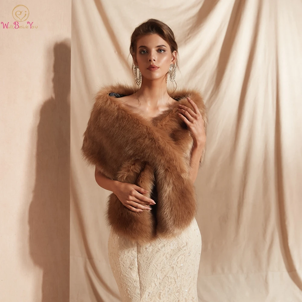 

Bridal Top Bolero Women Wedding Scarf Stole Brown Capes Party Shrug Walk Beside You Jacket Formal Cloak High Quality Coat