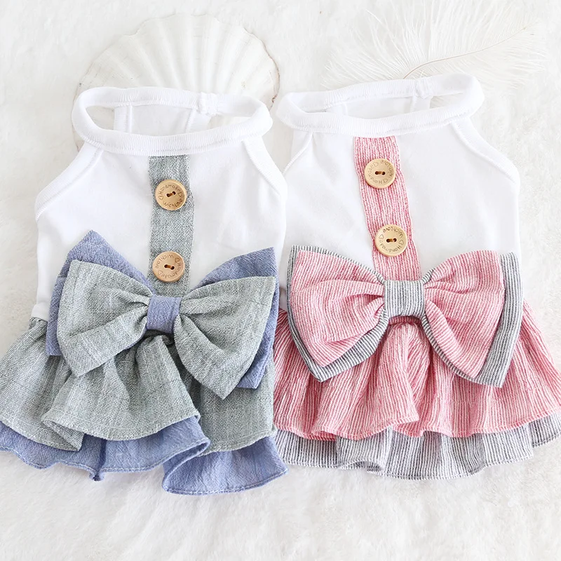 

Bow Cotton Pet Dog Clothes Summer Dress Dog Vest Cat Dress Floral Pet Dress Clothing Puppy decoration Chihuahua Teddy
