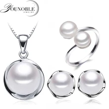 Свадебные ювелирные наборы из стерлингового серебра для женщин, подлинное натуральное пресноводное ожерелье серьги набор подарок на день рождения