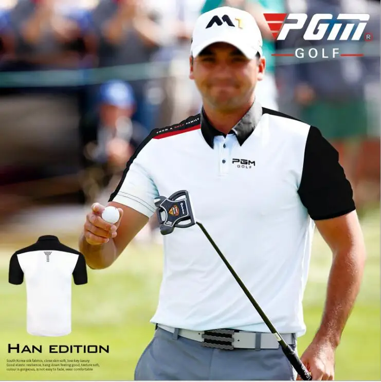 2019 PGM golf apparel spring summer men's Button lapel collar short-sleeved T-shirt men comfortable breathable golf sportswear