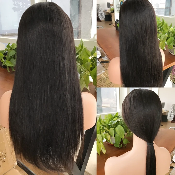 Полностью кружевные человеческие волосы парики для черных женщин натуральные предварительно выщипанные 8-2" прямые перуанские волосы remy бесклеевой кружевной парик с детскими волосами