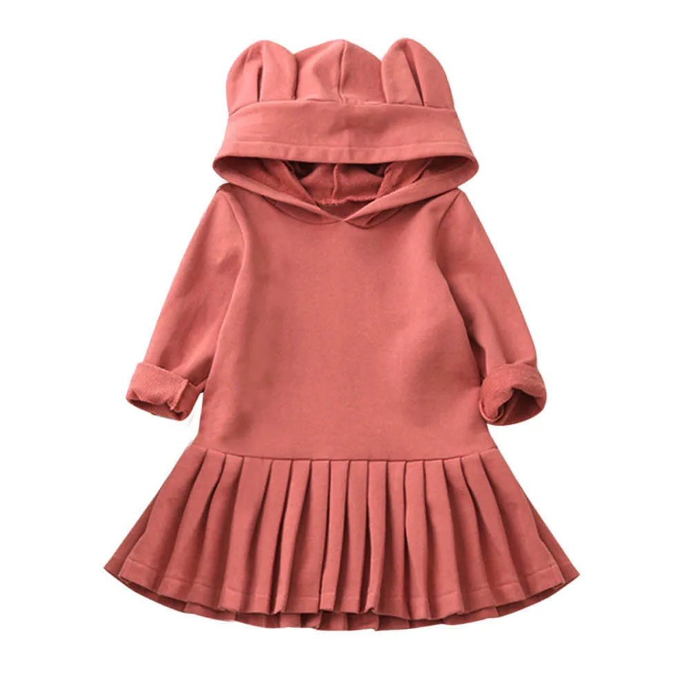 

Fashion Ruched Solid Princess Dresses Kids Baby Girls Clothes Long Sleeve Hooded Dress Toddler Girl Autumn Winter Sweater #L5