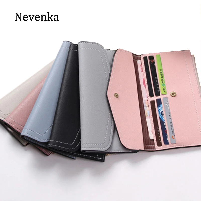 Nevenka Women Leather Wallet Female Money Clips for Girls Long Black