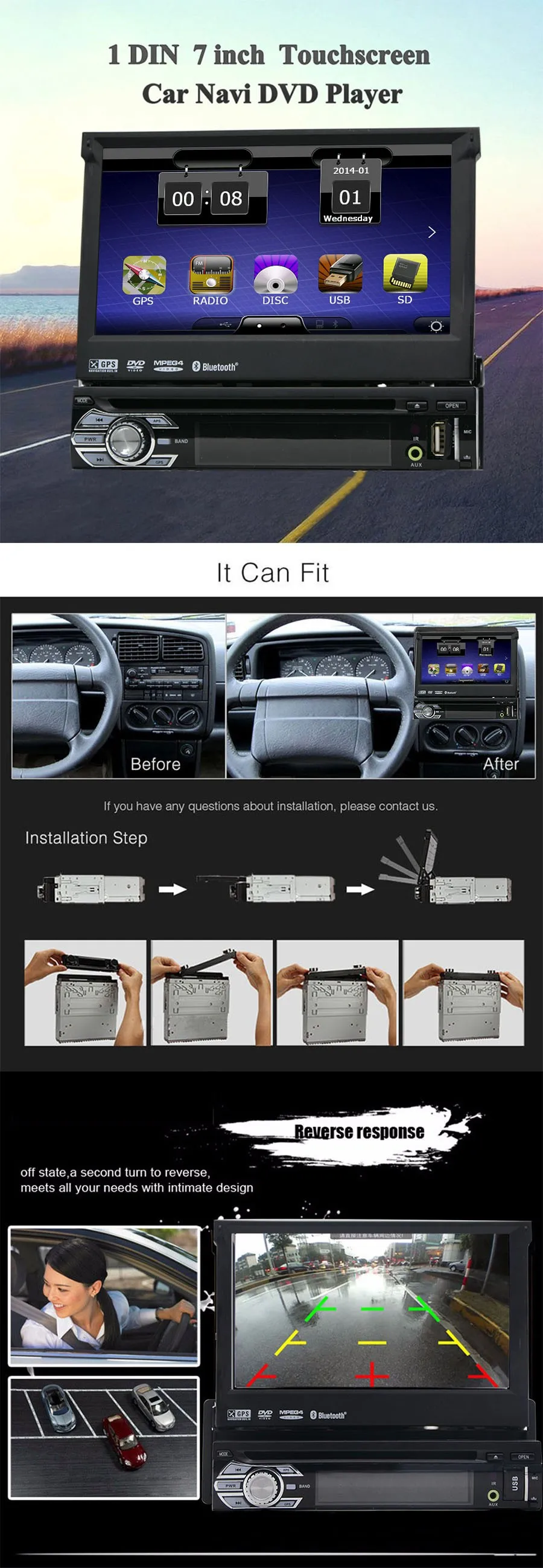 Clearance Car Electronic 1din Car DVD Player GPS Navigation 7inch 1din Car Radio GPS Navigation In Dash Stereo Video USB SD steering wheel 2