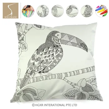 

Kingfisher Toucan Parrot wildbird Birdcage Colouring Pillow Craft Kit Graffiti Pillow Cover with Colouring Pens, 18inch