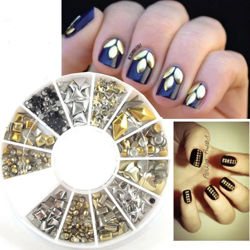 1 колесо, золотые/серебристые металлические шпильки, украшение для ногтей, декор для ногтей, наклейки для салона, Стразы для ногтей, аксессуары для дизайна ногтей Unghie