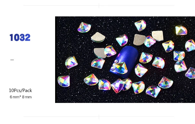 10 шт. Блестящие Хрустальные Стразы для ногтей AB, цветные 3D стеклянные драгоценные камни с плоской задней стороной, блестящие украшения для ногтей DIY, 30 дизайнов