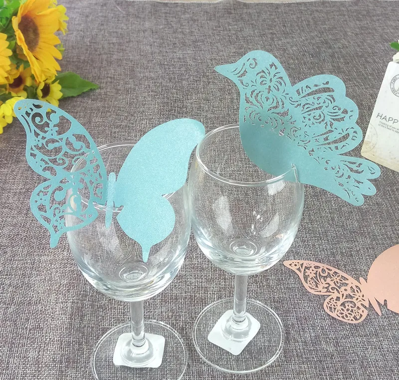 Verre /à vin carte papier d/écoup/é au laser Tasse carte Table Mark Home Decor Festival//d/écoration de f/ête de mariage rose