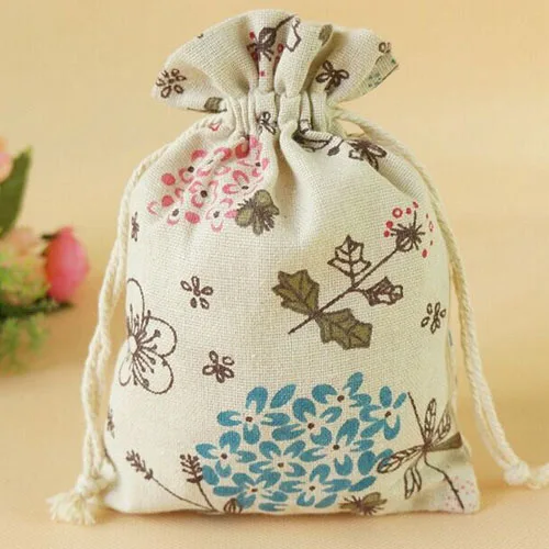 

Dandelion Flower linen Gift bags Christmas 7cmx9cm(2.75"x3.5") Fashion Jewelry Drawstring Pouches Wedding Favor holder