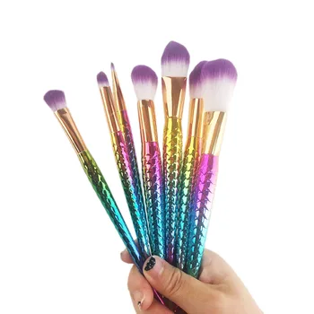 

7pcs/Set Colorful Mermaid Makeup Brushes Set Beauty Cosmetic Puff Blending Eyeshadow Foundation Cosmetics Brush kit maquiagem