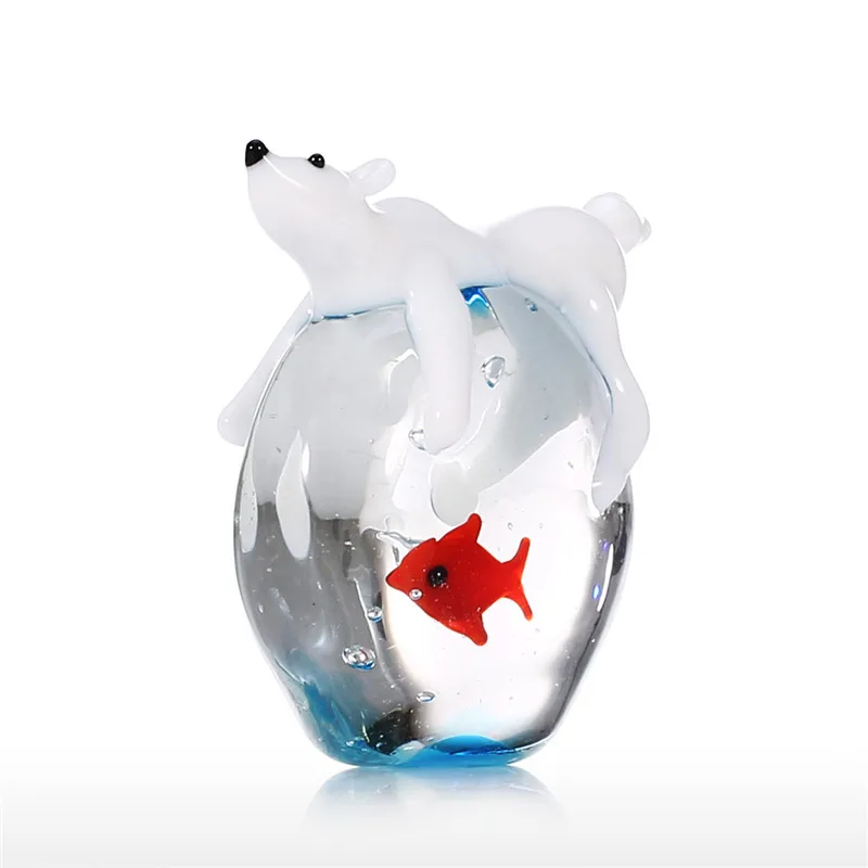 

Cat and Goldfish Glass Figurine Multicolor Animal Art Sculpture Home Decoration For Living Room R486