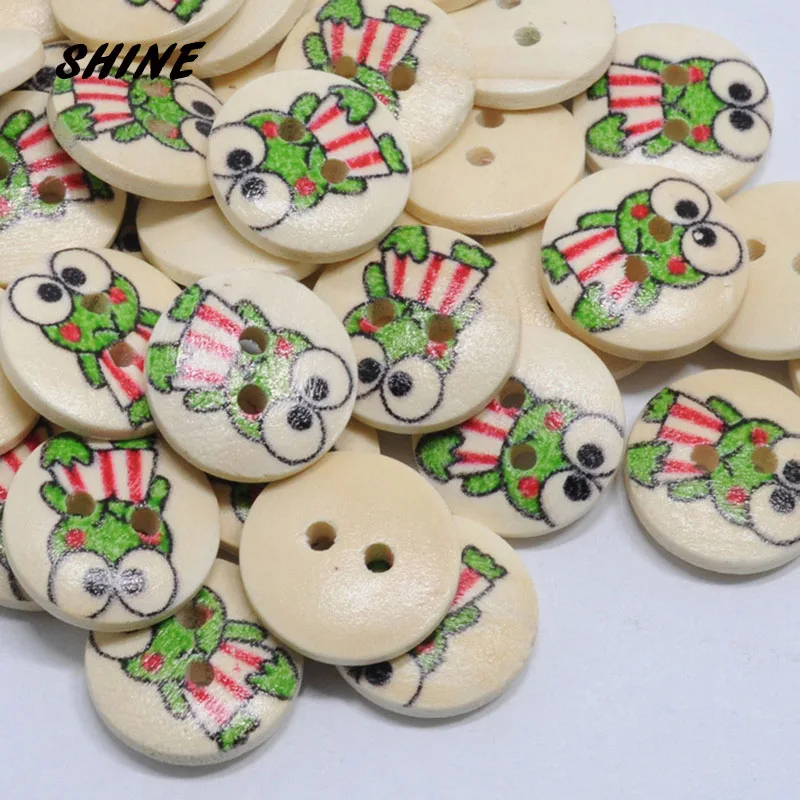 Buy SHINE Wooden Sewing Buttons Scrapbooking Round Two Holes Frog Pattern 15mm
