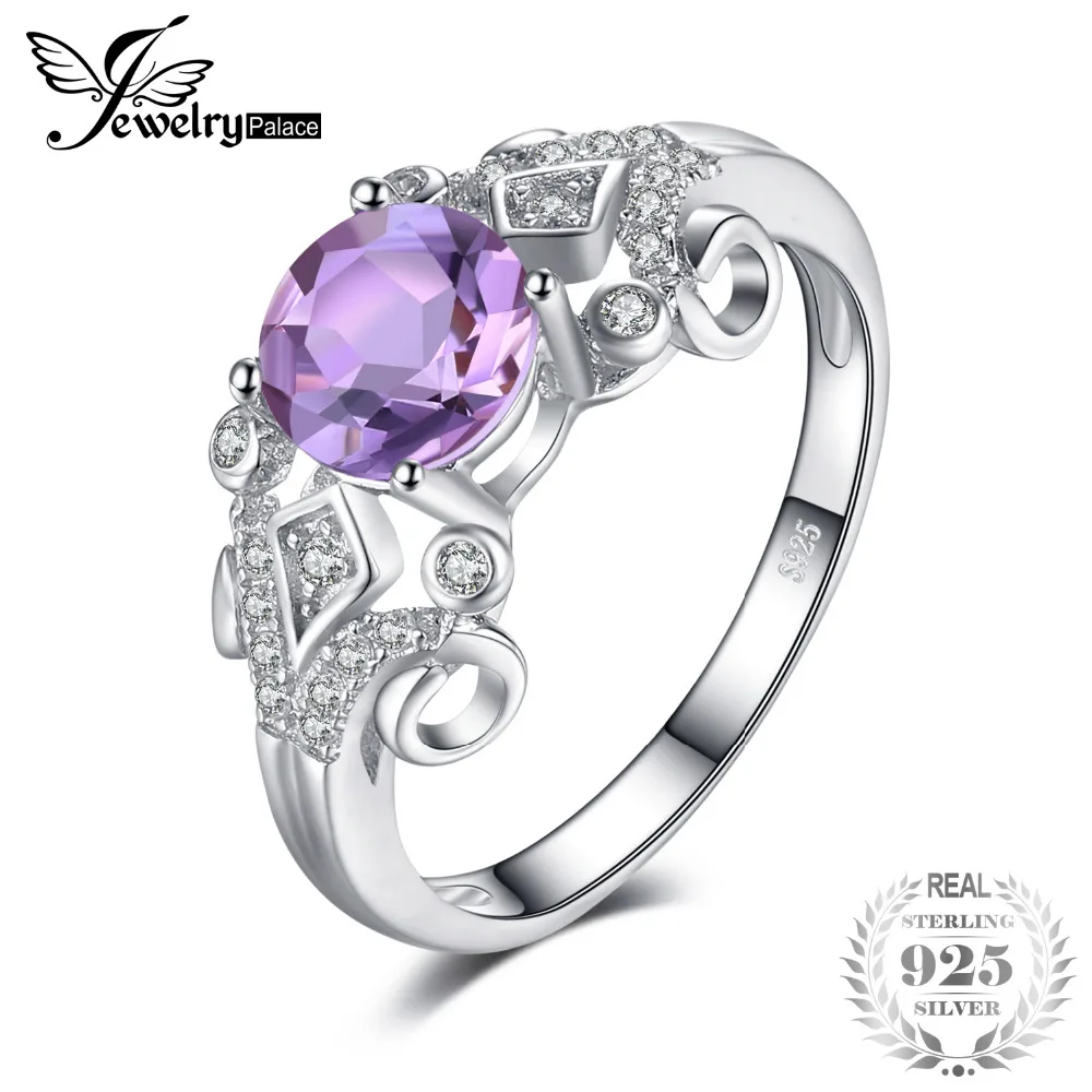

JewelryPalace 1ct Natural Round Amethys Anniversary Engagement Ring Fashion 925 Sterling Silver Vintage Fine Jewelry For Women