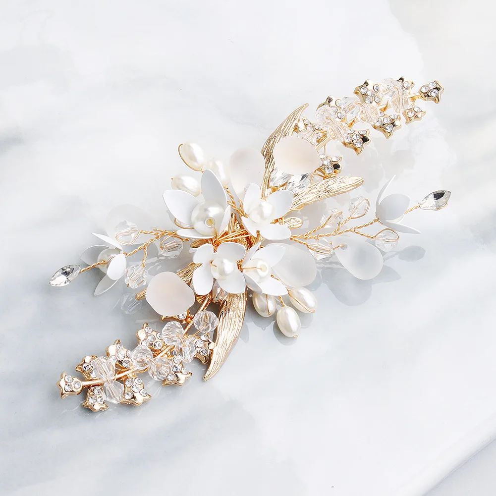 

Le Liin Pearl Frosted Crystal Handmade Hair Clip Beaded Hair Accessories Alloy Flower Wedding Headdress