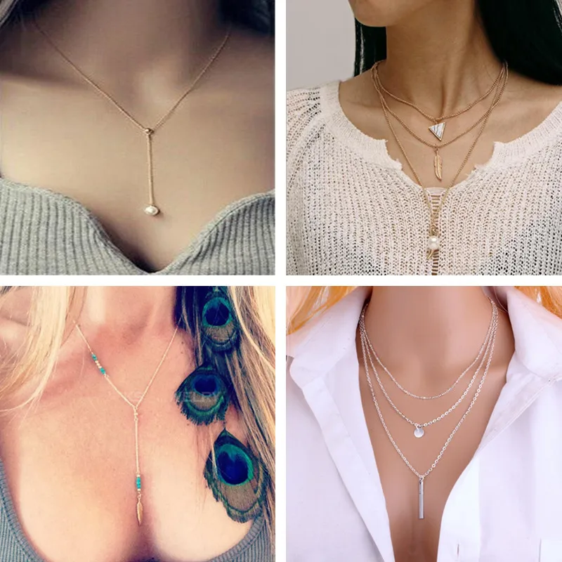 

Multi-layer Statement Leaves Dream-catcher Triangle Simulated Pearl Pedant Necklaces for Women Girl Fashion Choker Gift Jewelry