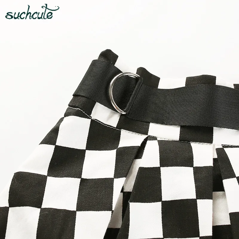 Suchcute шахматные юбки женские с высокой талией Шахматный набор плиссированная короткая юбка Harajuku танцы корейский стиль Пот мини юбки