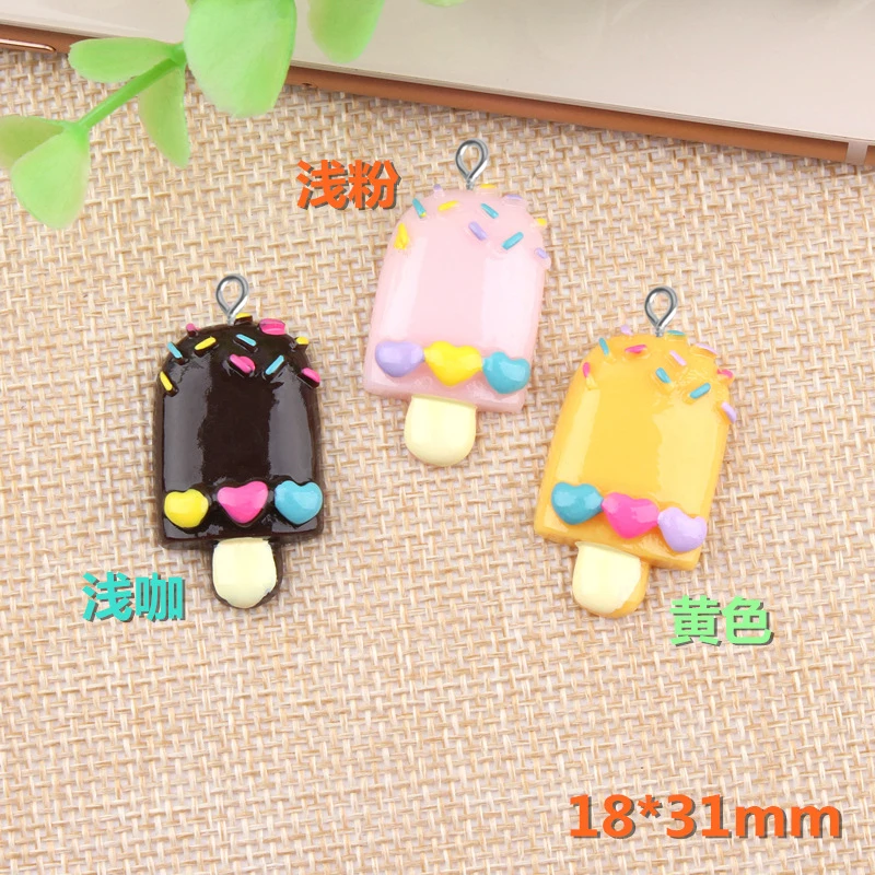 

10pcs 18*31mm Handmade DIY resin ice cream Popsicle charms kawaii cabochon sticker simulated fake food craft decoration jewelry