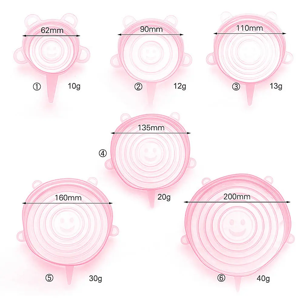 6 шт. силиконовые растягивающиеся крышки Универсальная крышка Силиконовая пищевая плёнка чаша горшок крышка Силиконовая крышка сковорода кулинарные кухонные принадлежности