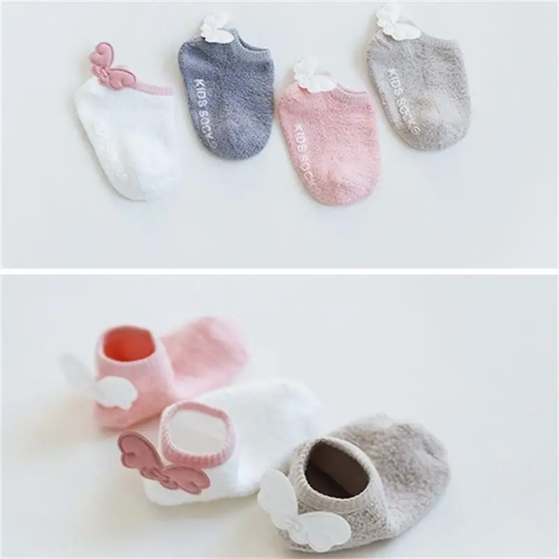 

Anti Sock Slippers Kids Toddler Floor Socks Coral Fleece Angel Wings Warm Baby Socks Winter Newborn Socks For Infants Clothing