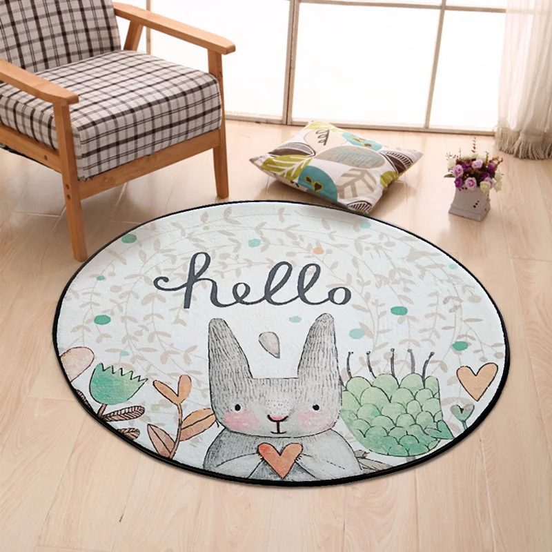 Nordic Style Round Carpet Flannel Lovely Rabbit Printed Round Rugs