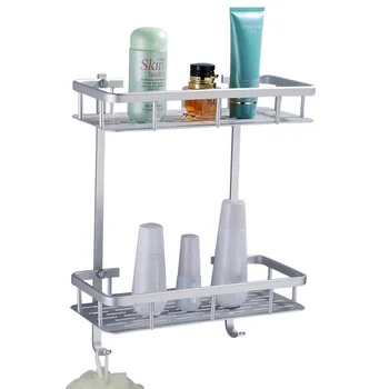 

Space aluminum square two-layer net basket storage rack bathroom rack wall hanging bathroom hardware set