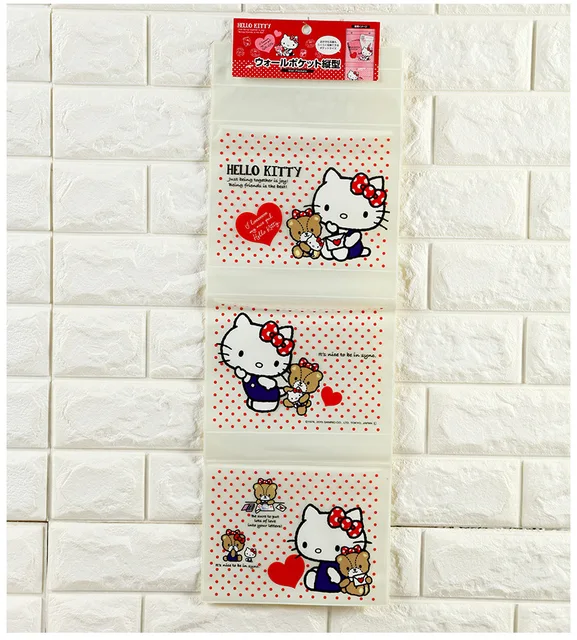 Best Offers Cartoon 3 Pockets Lovely Hello Kitty Wall Mounted Hanging Storage Bag Kitchen Cabinet Sundries Organizer Box For Home Decor