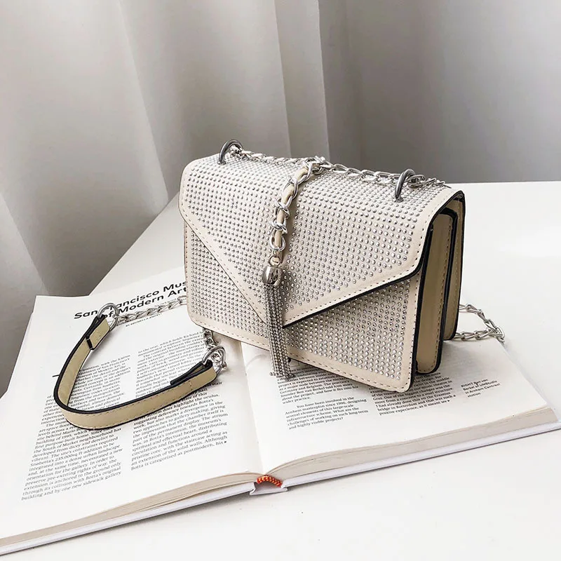 Коробка из искусственной кожи сумки для Для женщин Мода Ленточки Crossbody сумка заклепка из горного хрусталя клатч кошелек Повседневное дорожная сумка