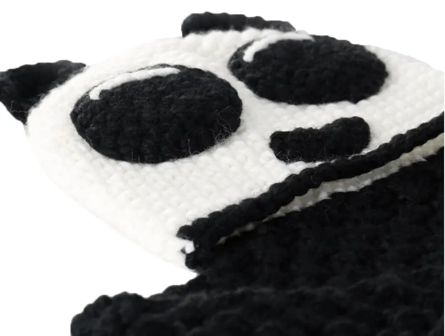 Зимние Детские шапки и шарф для девочек, комплекты для детей, черно-белая вязаная шапочка «панда» ручной работы, шарфы с капюшоном, теплый костюм