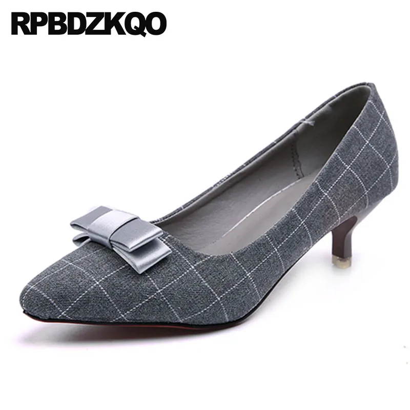 Gray Elegant Office Shoes Women Work Pointed Toe Medium