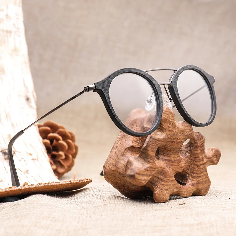 HDCRAFTER, круглые оправы для очков, деревянные зерна, оптические очки по рецепту, рамка, прозрачные линзы, для мужчин и женщин, очки для чтения