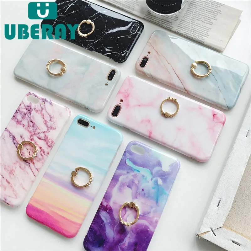 Чехол UBERAY для iphone 6 6s 7 8 plus чехол телефона мраморный Радужный розовый со стразами
