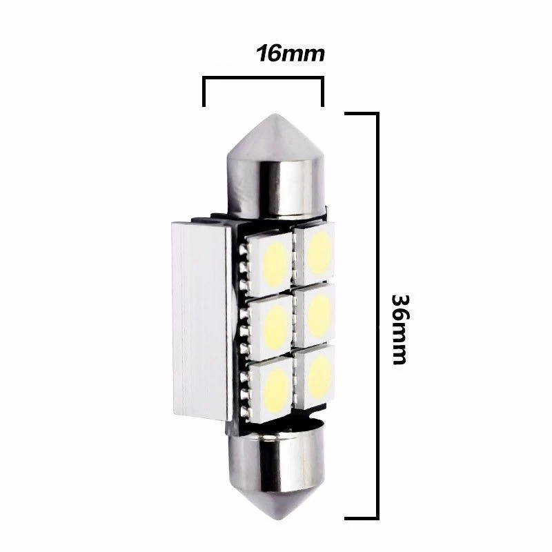 DC 12V 6SMD 5050 светодиодный CANBUS безотказная автомобильная лампа для номерного знака купольная гирлянда Белый