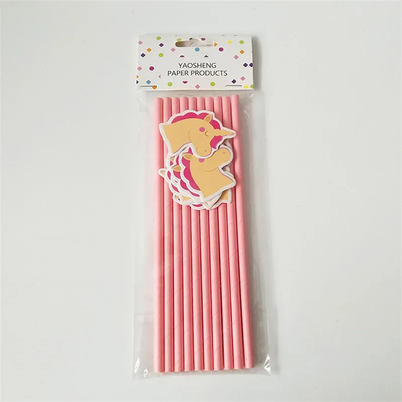 10ps Unicorn Party Table Decoration Disposable Paper Straws Tableware Birthday Party Decorations Kids Baby Shower Party Supplies - Цвет: Pure pink