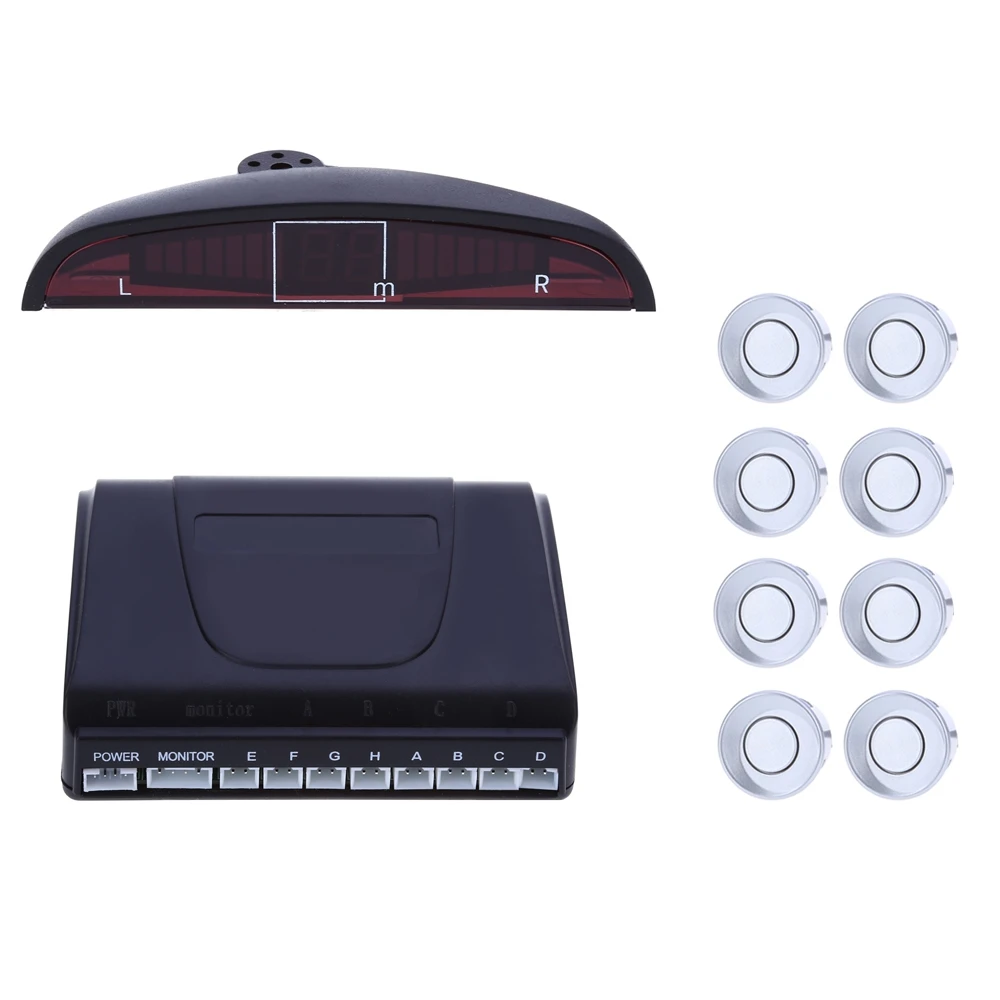 Car Parking Sensor Kit double CPU 8 Parking Sensor Car LED Display Front Rear Reversing Backup