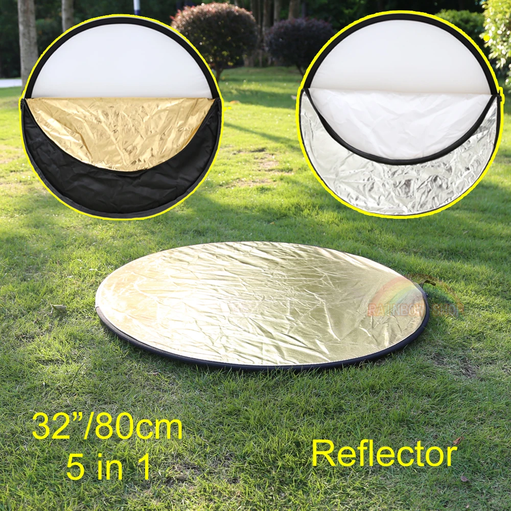 

32" Reflector 80cm 5 in 1 New Portable Collapsible Light Round Photography/Photo Reflector golden/silver/white/black/translucent