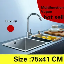 Многофункциональная кухонная ручная раковина с двойным канавком для посуды 304 из нержавеющей стали Горячая 750x410 мм