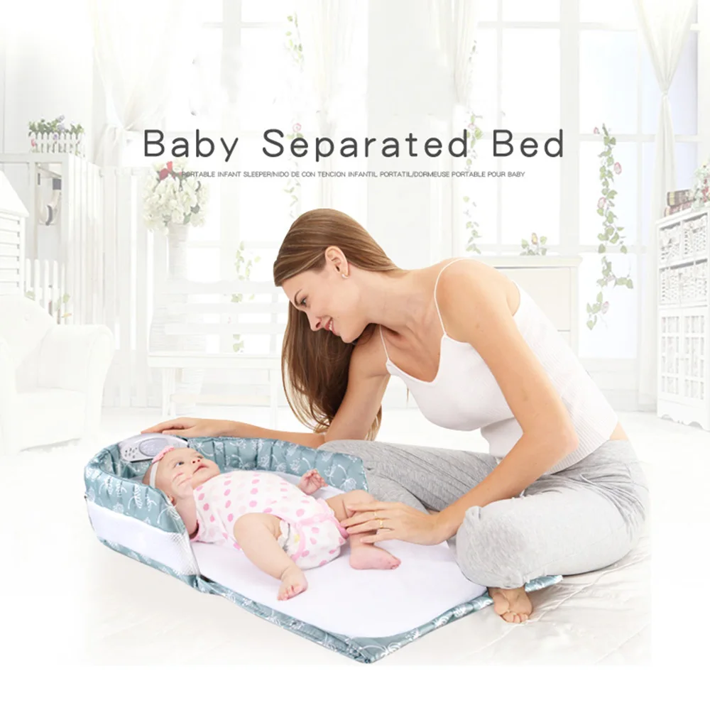 Portable Baby Separated Bed Multi-Function Infant Dandelion Separated Bed with Light Music Help Sleep Travel Bag Baby