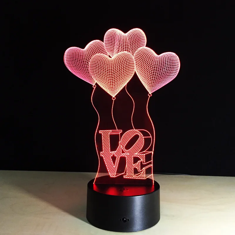 Творческий любовь 3D Vision настольная лампа LED Новинка Ночные светильники удаленного сенсорный выключатель Сердце USB 7 цветов Изменение