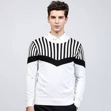 Осенне-зимний модный свитер в полоску с круглым вырезом, Облегающее вязаное теплое пальто, пуловер, Мужская одежда, повседневный стиль