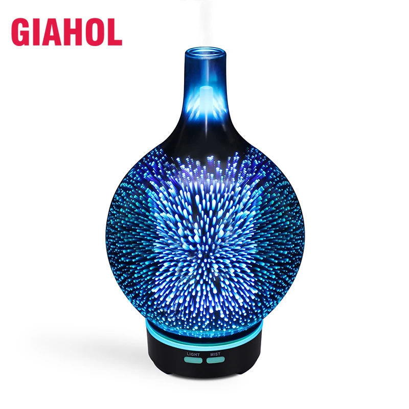 

Air Humidifier 100ml 3D LED Lights Ultrasonic Aromatherapy Glass Essential For Home Oil Diffuser Changing Mist Humidifier